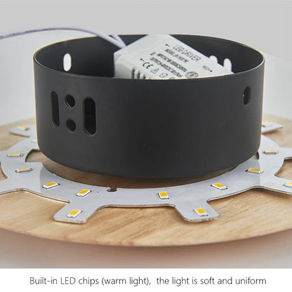 DecorBites™ Eclipse Wooden Wall Lamp: Modern Nordic Round LED Design for Bedroom and Aisle