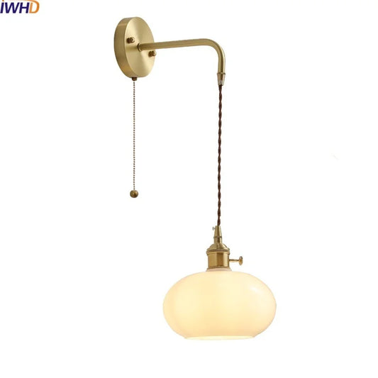 DecorBites™ Glass Copper LED Wall Lights with Knob Switch, Modern Bedside Lamp
