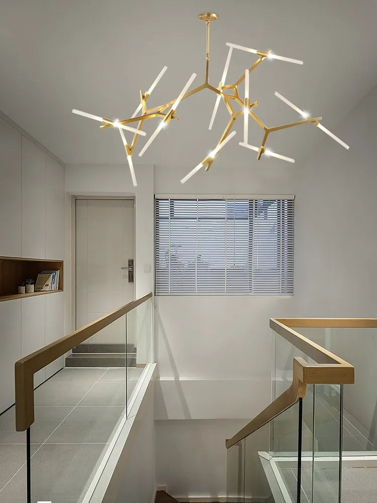 DecorBites™ Gold Branch LED Chandelier for Duplex Villa Staircase - Modern Indoor Lighting