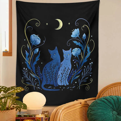 Decobites Moon Cat Tarot Tapestry: Psychedelic Wall Hanging for Hippie Home Decor