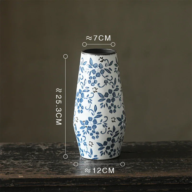 DecorBites™ Blue White Porcelain Vase Hydroponic Ceramic Flower Pot Room Decor
