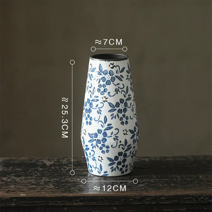 DecorBites™ Blue White Porcelain Vase Hydroponic Ceramic Flower Pot Room Decor
