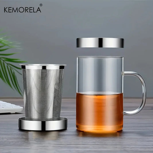 DecorBites™ 477ML Glass Tea Infuser Mug | Borosilicate Glass with Stainless Steel Infuser