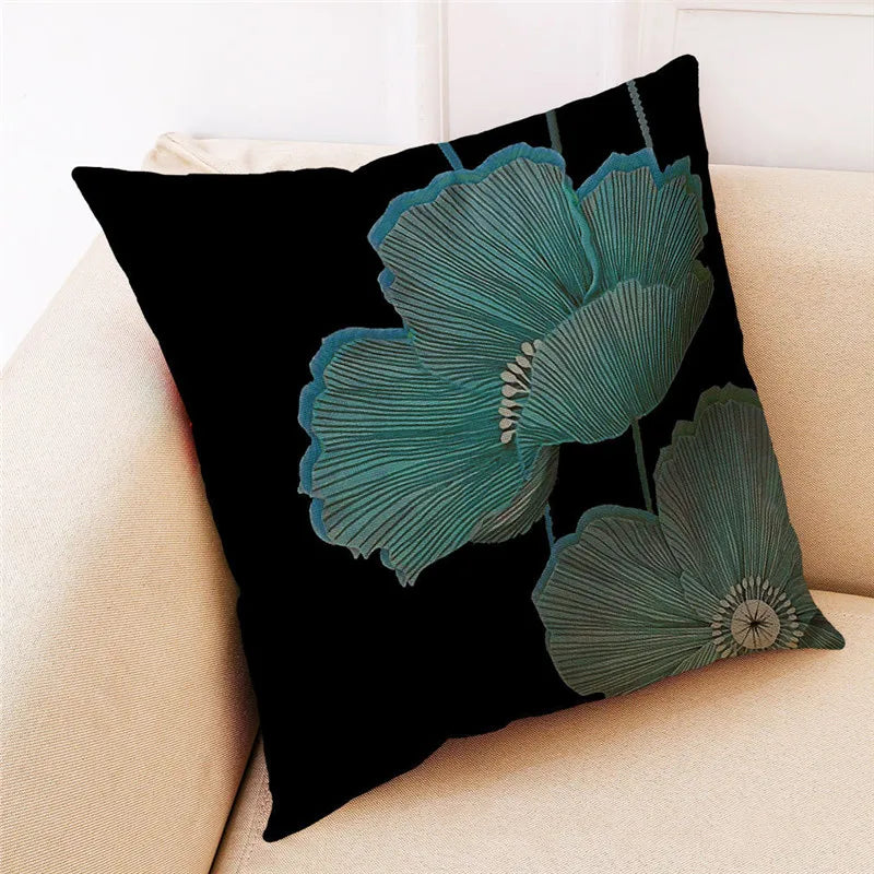 غطاء وسادة من الكتان بنقشة أوراق الجنكة من DecorBites™ للديكور المنزلي العصري وغرفة المعيشة