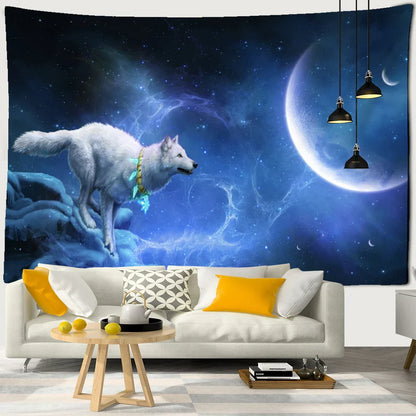 Decobites White Wolf Tapestry Wall Hanging - Mystical Home Decor