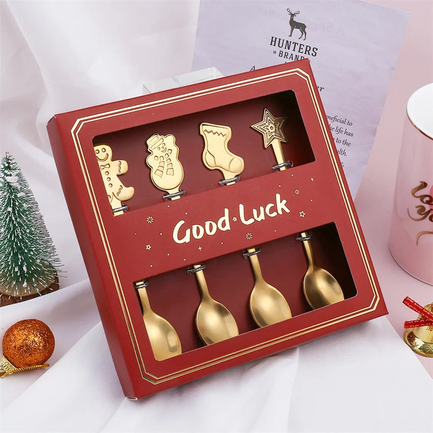 DecorBites™ Christmas Coffee Spoons Gift Box - Stainless Steel Festive Cutlery Spoon Set