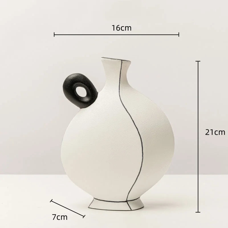 Jarrón de resina DecorBites™ con líneas negras geométricas - Decoración floral artesanal para el hogar