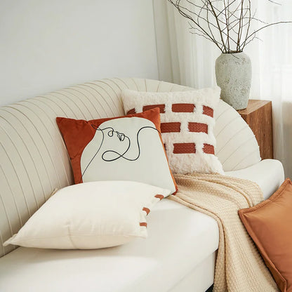 DecorBites™ Abstract Plush Burnt Orange Embroidered Pillow Cover 45x45cm Ivory Decoration