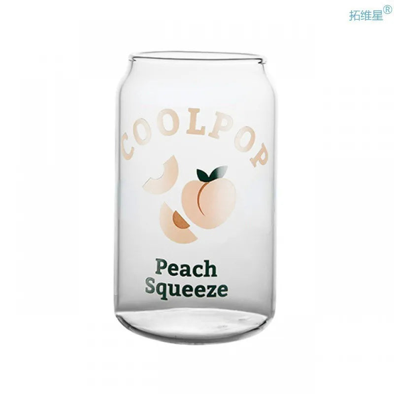 DecorBites™ 350ml Can Shape Glass Cup with Fruit Prints for Tea Coffee Milk Beer