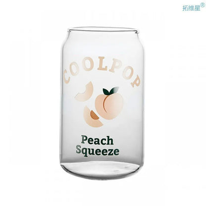 DecorBites™ 350ml Can Shape Glass Cup with Fruit Prints for Tea Coffee Milk Beer