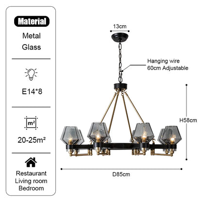 DecorBites™ Luxe Glass Chandelier: Modern Retro Living Room Pendant Lamp Lighting Fixtures