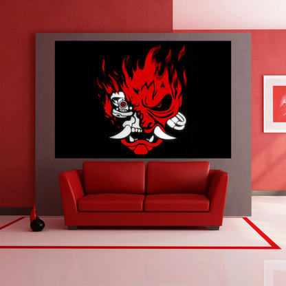 Decobites Samurai Cyberpunk Logo Tapestry: Black & Red Wall Hanging for Stylish Home Decor