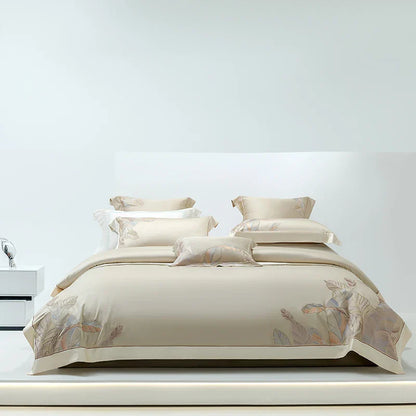 DecorBites™ Eucalyptus Lyocell Soft Silky Cool Bedding Set with Leaves Embroidery