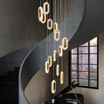 DecorBites™ Crystal Rings Chandelier: Staircase Luxury LED Lighting Fixture