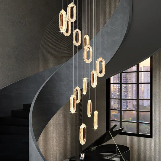 DecorBites™ Crystal Rings Chandelier: Staircase Luxury LED Lighting Fixture