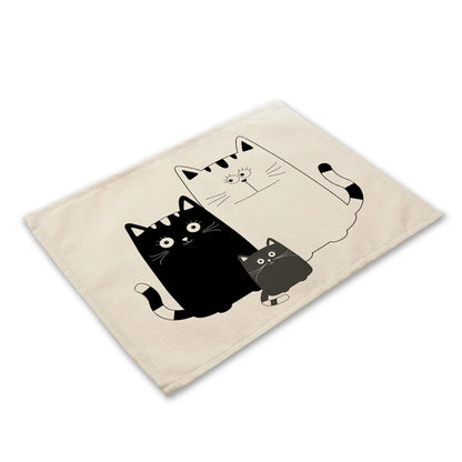 DecorBites™ Black Cat Linen Placemat Set for Dining Table & Kitchen Decor