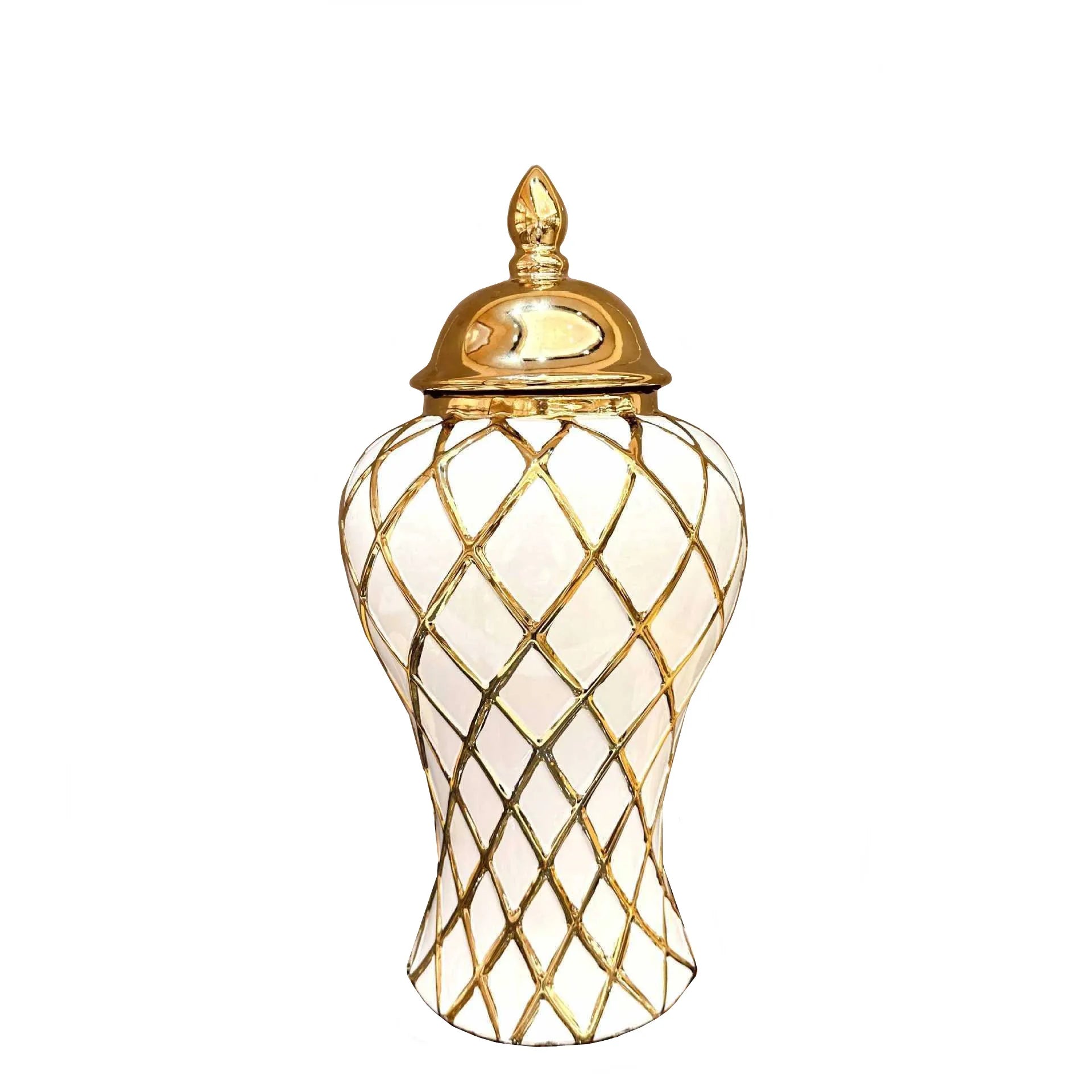 Jarrón de Porcelana con Diamante de Oro Decorbites™: Decoración Elegante de Cerámica para el Hogar y Tarro de Almacenamiento