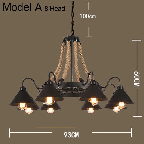 DecorBites™ Industrial Hemp Rope Pendant Light with Iron Lampshade