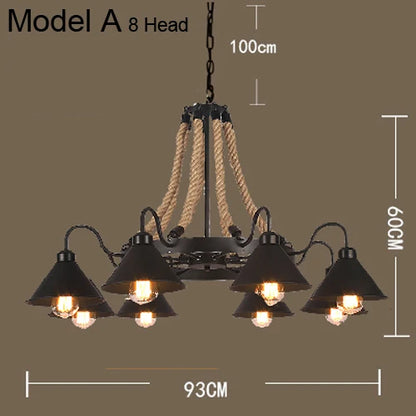 DecorBites™ Industrial Hemp Rope Pendant Light with Iron Lampshade