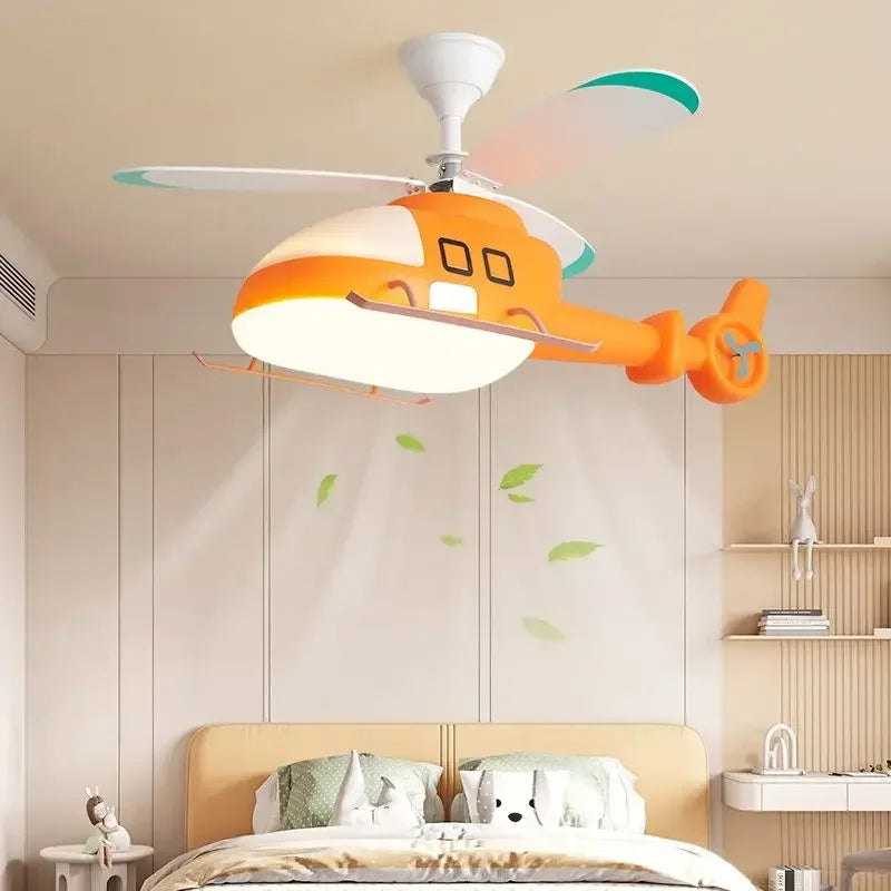 Decorbites™ Ventilador de Techo en Forma de Helicóptero Aeronave Lámpara de Techo Infantil Azul Rosa Luz para Habitación de Niños