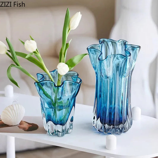 DecorBites™ Blue Glass Hydroponic Vase: Modern Desk Floral Decor & Room Aesthetic
