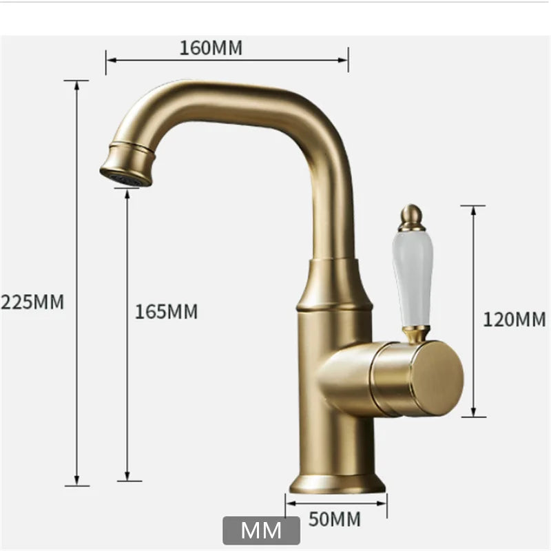 DecorBites™ Brushed Gold Basin Faucet Deck Mounted Sink Tap Hot Cold Chrome Brass