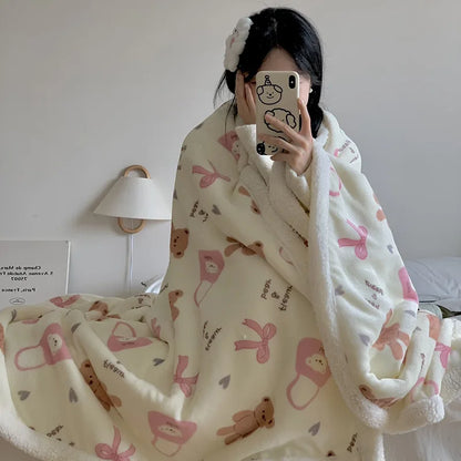 DecorBites™ Cartoon Lamb Wool Blanket - Thick, Printed Coral Fleece Sofa Cover