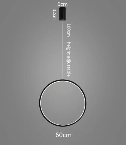 DecorBites™ LED Ring Chandelier: Minimalist Black Circle Pendant Light for Living Room Lighting