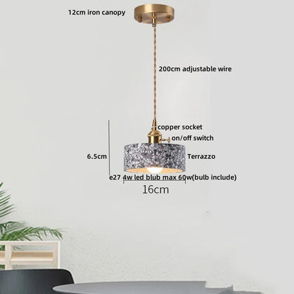 DecorBites™ Terrazzo Stone LED Pendant Lamp for Industrial Loft, Bar, Coffee, Living Room.