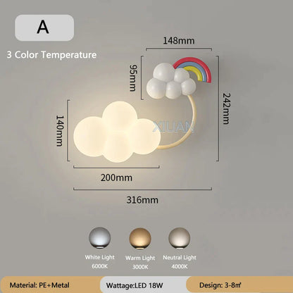 ديكوربايتس™ مصباح حائط للأطفال على شكل طائرة ورقية بألوان قوس قزح