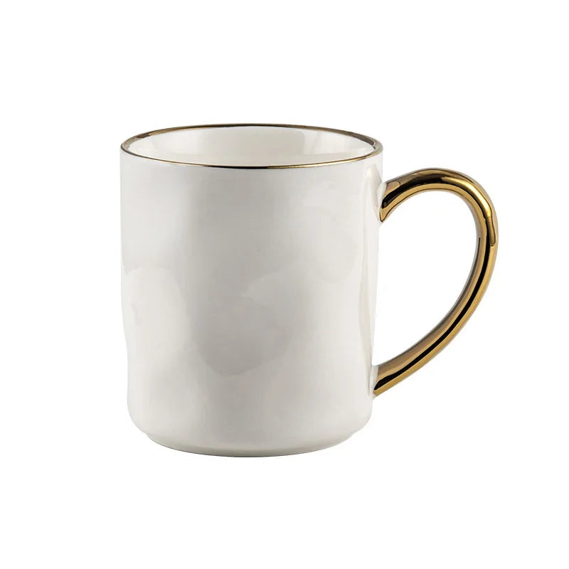 DecorBites™ Nordic Gold Rim Mug Set - Light Luxury Ceramic Coffee Cups with Handle