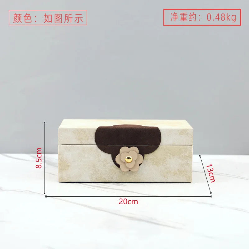 DecorBites™ Handmade Flowers Leather Jewelry Box Makeup Organizer Home Decor