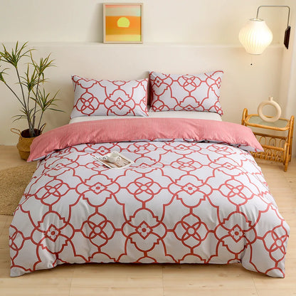 Decobites Geometric Triangle Block Print Bedding Set with 2 Pillowcases for Queen/King Double Bed