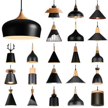 Black Wood Industrial Pendant Light