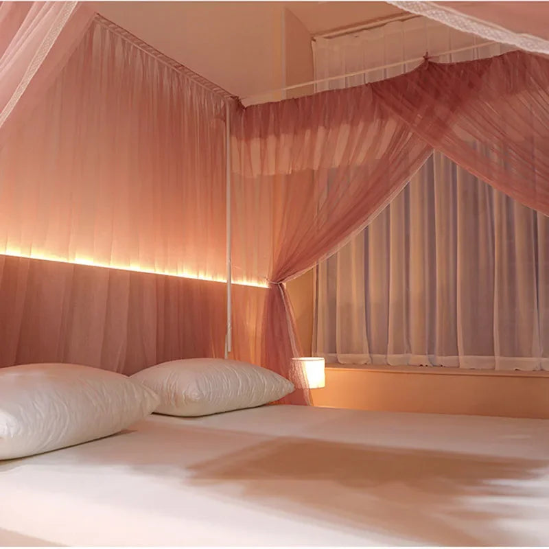 DecorBites™ Korean Princess Square Top Canopy with Color Blocking Pleats & Bracket