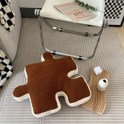 Decobites Teddy Velvet Jigsaw Seat Cushion - Plush Home Decor Throw Pillow