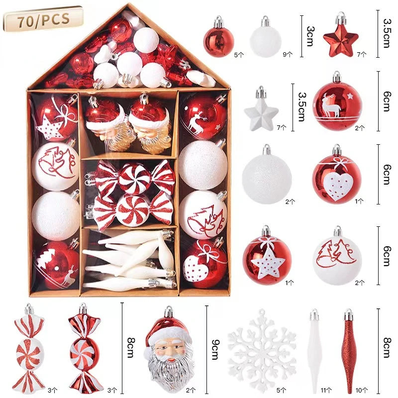 70pcs Christmas Ornaments Boutique Christmas Ball Set Christmas Tree Pendant Home Bedroom New Year Decoration New Year Gift 2024