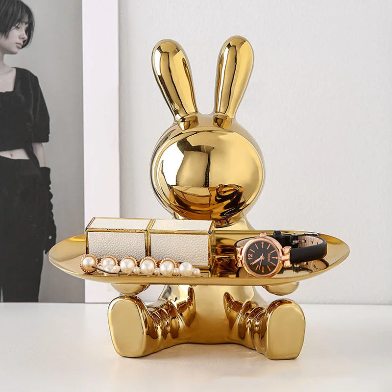 DecorBites™ Astronaut Rabbit Resin Tray: Home Office Desktop Decor & Storage
