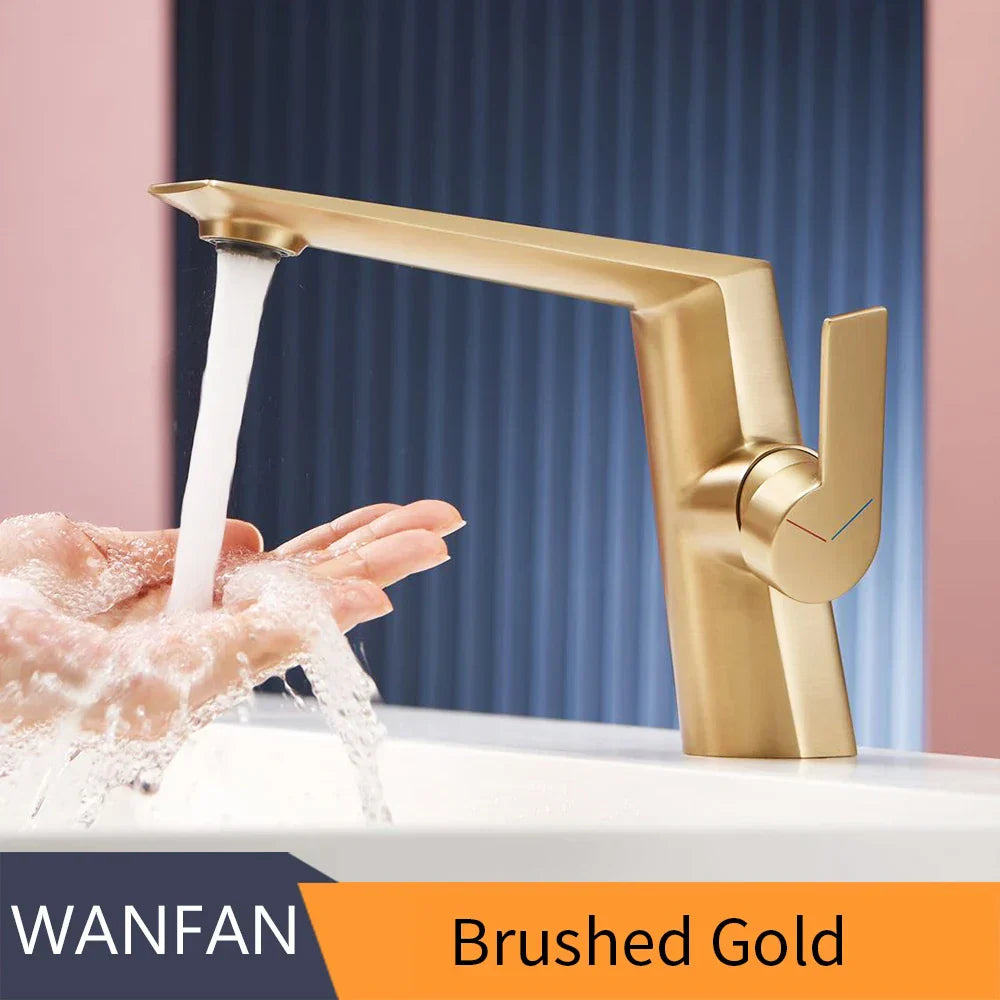 Grifo de Lavabo de un Solo Mango de la Cuenca de Oro Decorbites™ en Oro Cepillado