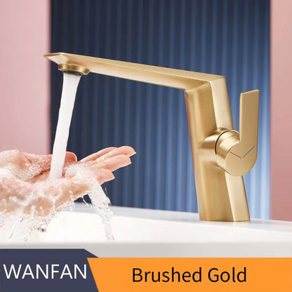 DecorBites™ Gold Basin Faucet Single Handle Bathroom Sink Mixer Tap Brushed Gold