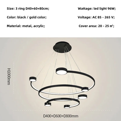 DecorBites™ LED Ring Chandelier: Modern Nordic Hanging Light for Dining, Living Room, and Lobby