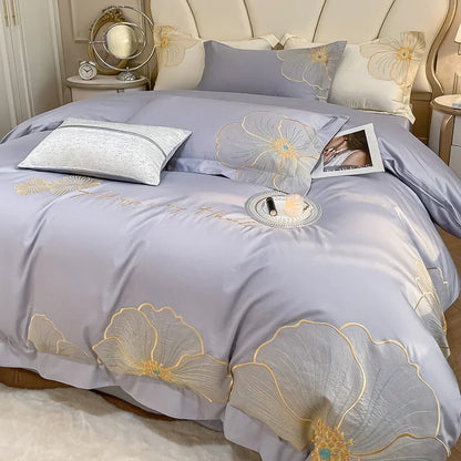 DecorBites™ Embroidered Egyptian Cotton Bedding Set for King Queen RU Bed Linens