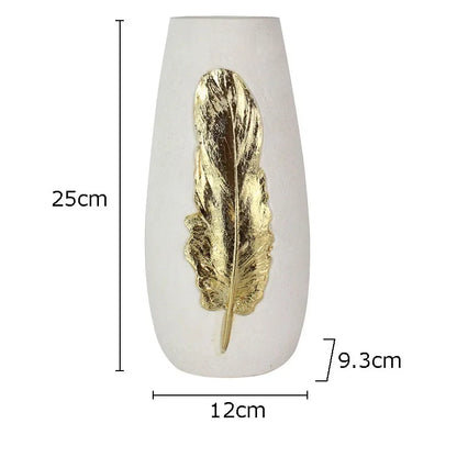 DecorBites™ Gold Feather Vase & Artificial Flowers Set - Modern Home Decor