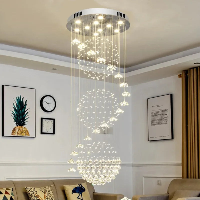DecorBites™ Elegant Crystal Chandeliers for High Ceiling Living Room Foyer Staircase Lighting