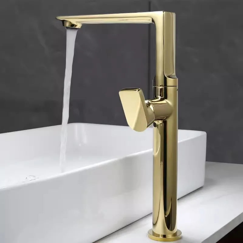 Grifo de Lavabo de Latón Dorado Decorbites™ para Baño, Asa Única Mezclador de Agua Caliente y Fría
