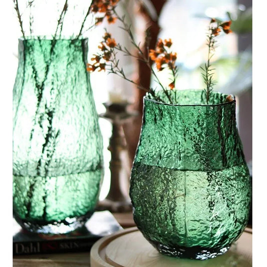 DecorBites™ Green Transparent Glass Vase for Flower Arrangement & Home Decor