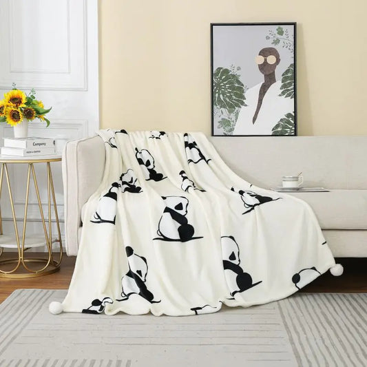 DecorBites™ Cartoon Panda Flannel Double Sided Woolen Blanket for Home Office Sofa - Super Soft & Cozy