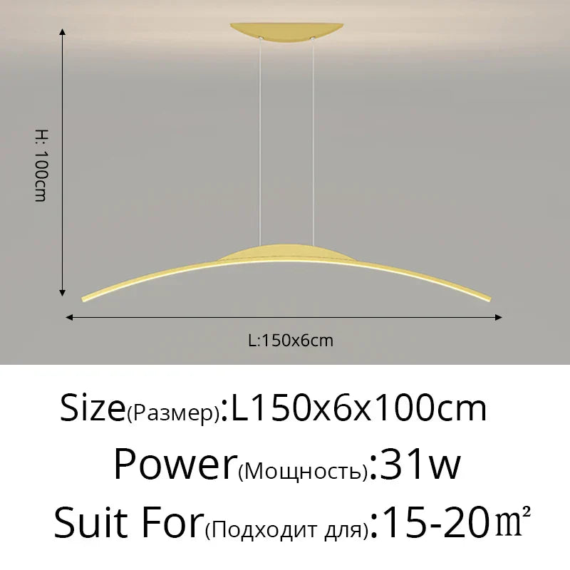 Minimalist LED Pendant Light Gold 150cm Dimmable
