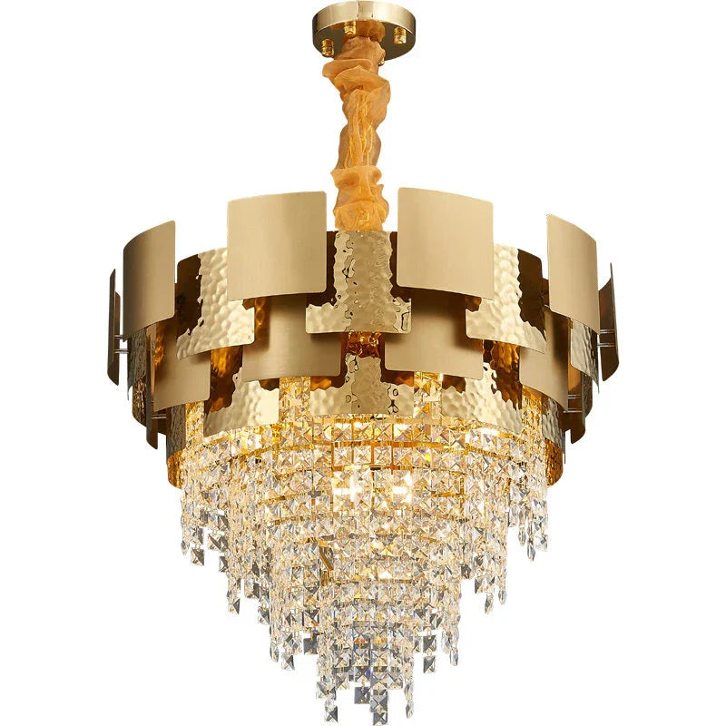 Decorbites™ Lámpara colgante de acero inoxidable Golden Crystal para vestíbulo elegante
