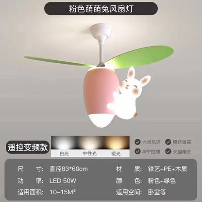 DecorBites™ Kids Room Rabbit Carrot Helicopter Ceiling Fan Lamp Boy Girl Bedroom